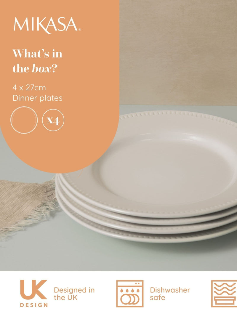 Mikasa White Cranborne stoneware dinner plates 27cm diameter, imported from the UK