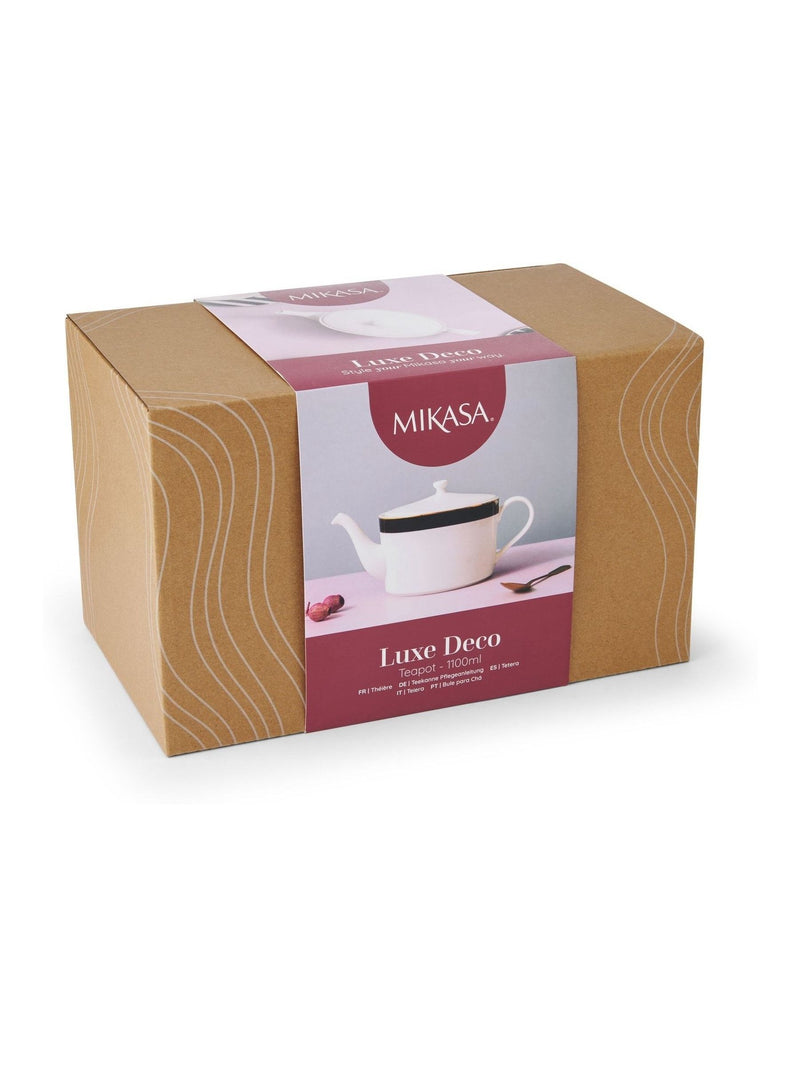 Mikasa White Luxe Deco China Teapot with Gold Trim 4 Cup, imported from the UK