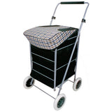 Black and check print folding shopping trolley with 4 wheels - British product