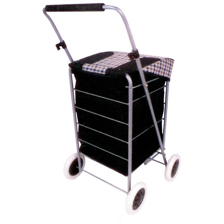 Black and check print folding shopping trolley with 4 wheels - British product