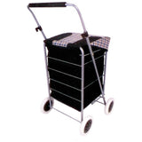 Black and check print folding shopping trolley with 4 wheels - British product