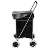Black and check print folding shopping trolley with 4 wheels - British product
