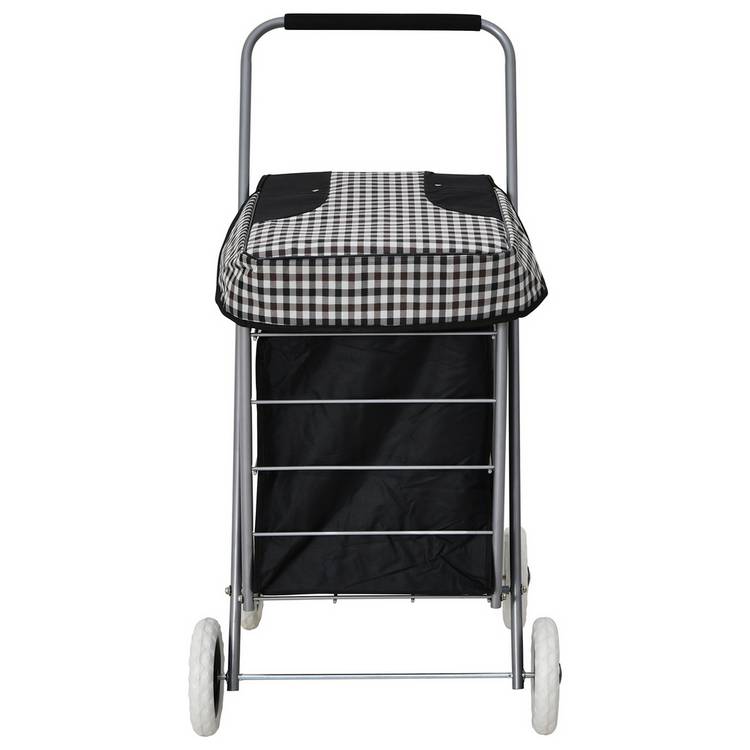 Black and check print folding shopping trolley with 4 wheels - British product