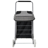 Black and check print folding shopping trolley with 4 wheels - British product