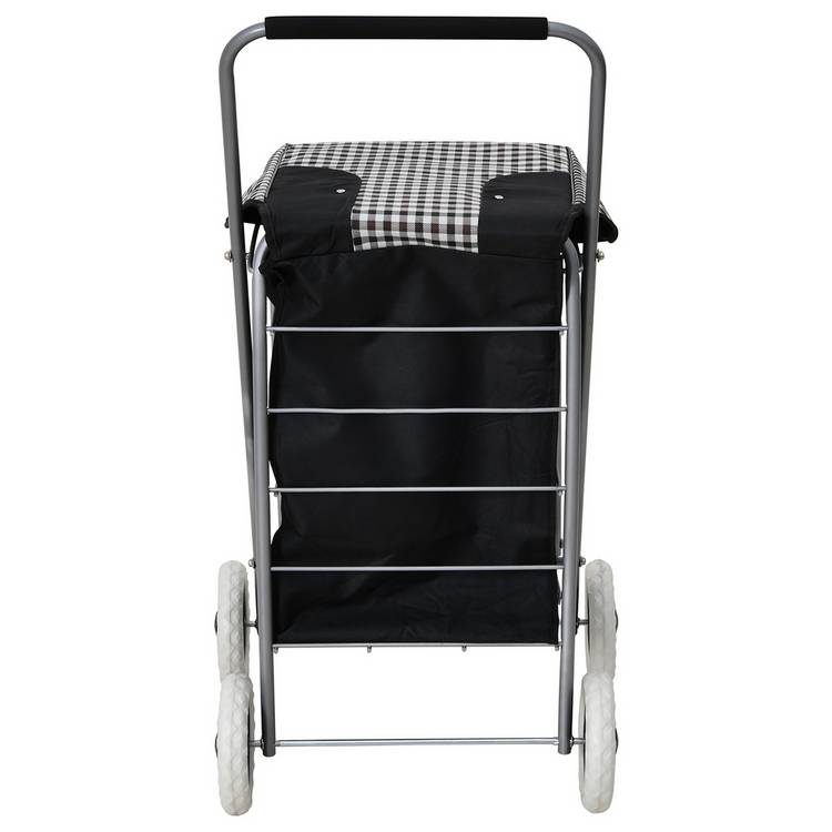 Black and check print folding shopping trolley with 4 wheels - British product