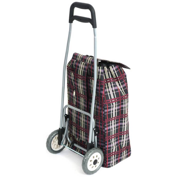 2 wheel folding check print shopping trolley (British brand)