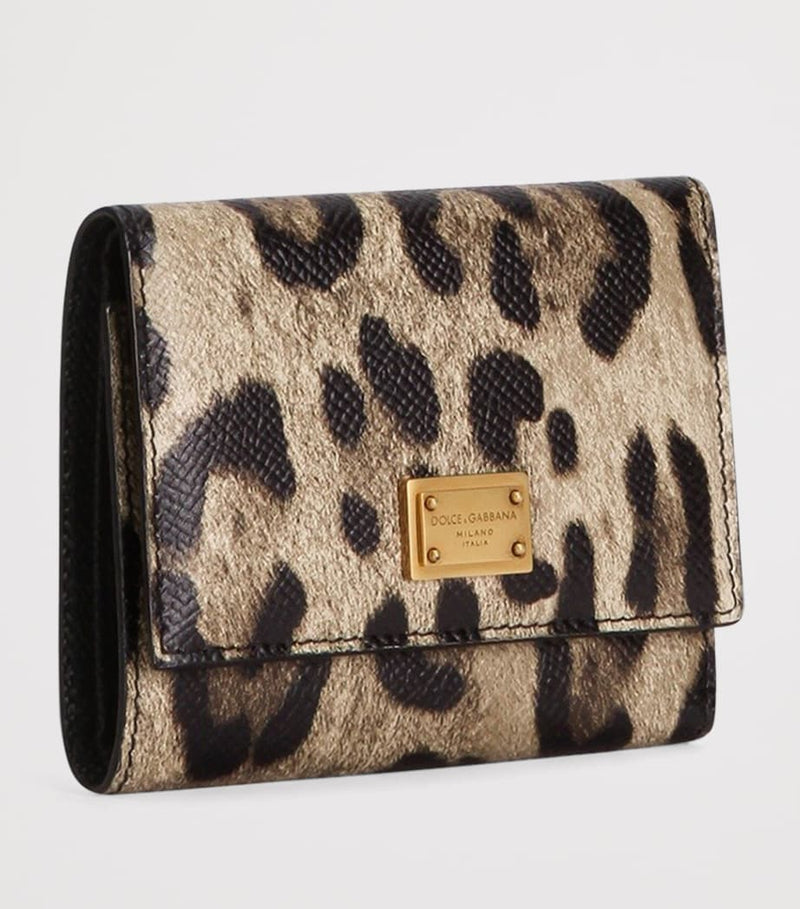 Dolce&Gabbana leather wallet with French flap and leopard print - British product