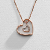 Moon & Back rose gold plated heart pendant necklace with cubic zirconia (British brand)
