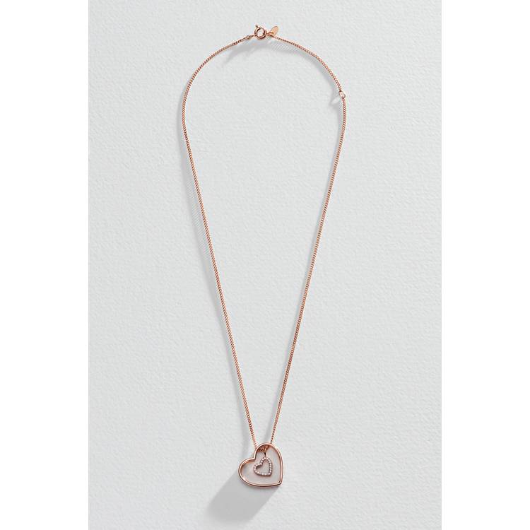 Moon & Back rose gold plated heart pendant necklace with cubic zirconia (British brand)