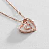 Moon & Back rose gold plated heart pendant necklace with cubic zirconia (British brand)
