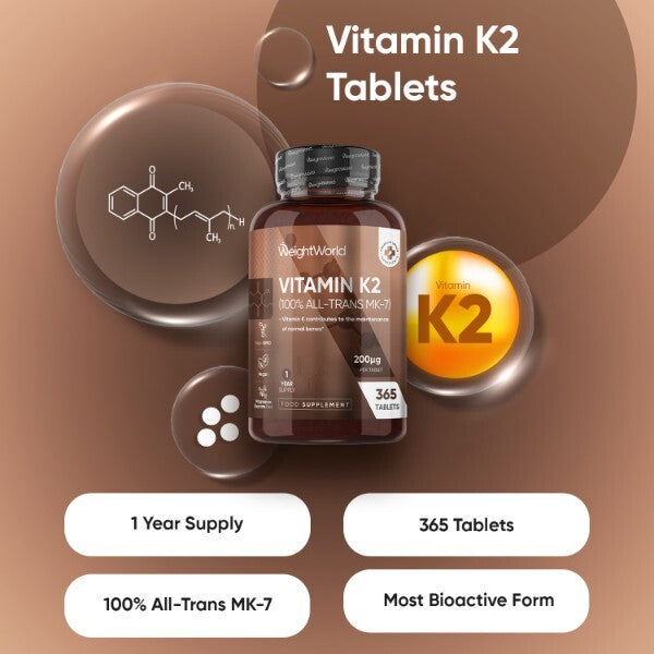 WeightWorld Vitamin K2 MK7 200mcg tablets 365 count, UK version