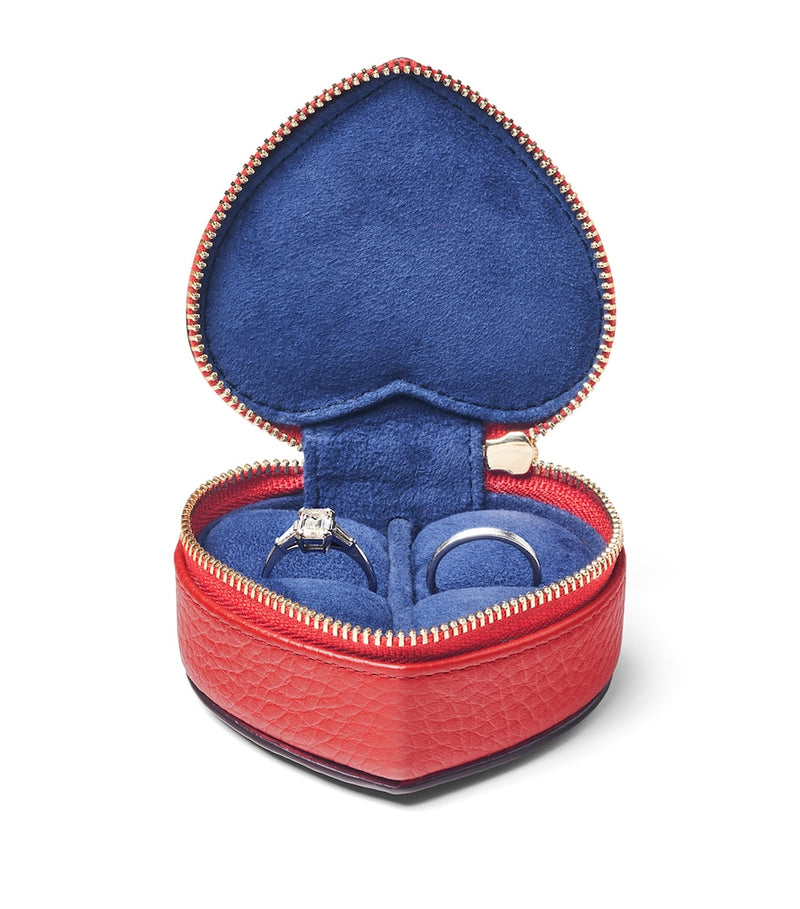 Aspinal of London leather heart-shaped watch and ring box, 4cm x 8.5cm x 7.5cm - British product