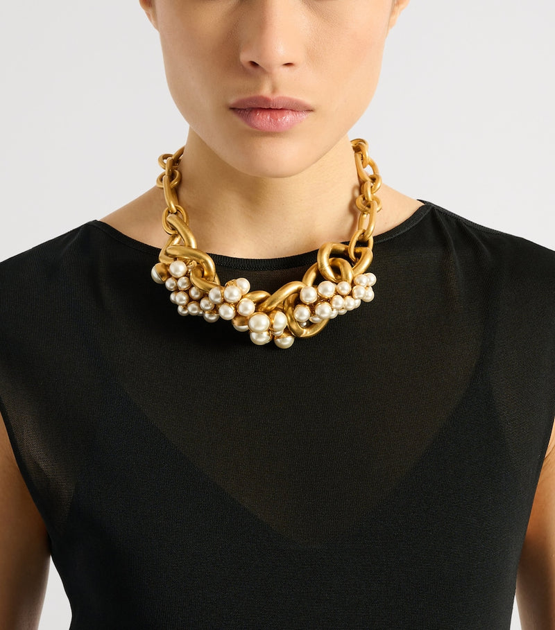 Balmain Sync necklace with chains and glass pearls, UK version