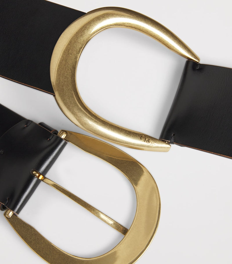 Chloé oversized leather belt with gold-tone C-shaped buckle (British brand)
