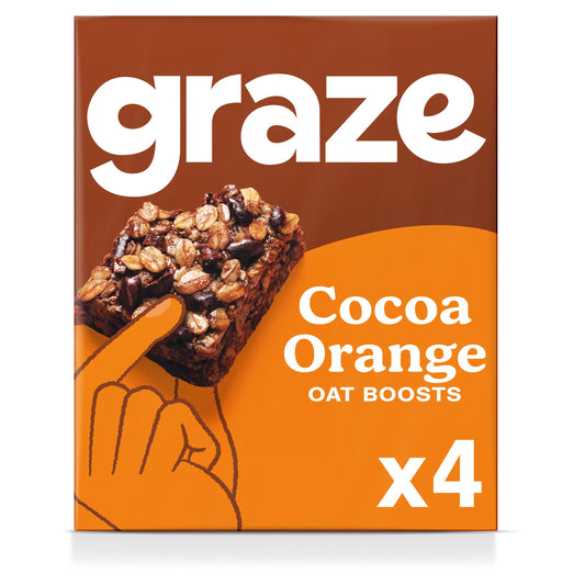 Graze Cocoa & Orange Superfood Oat Square Bites with Cacao Nibs & Quinoa 4x30g cereal bars Sainsburys   