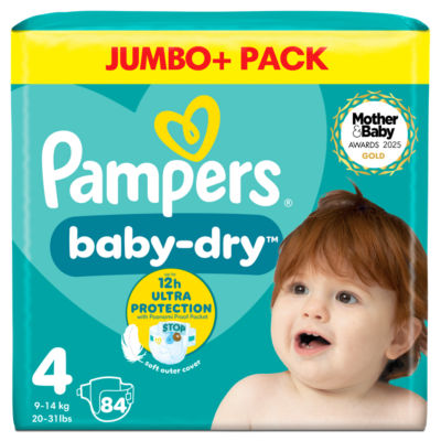 ASDA Pampers Baby-Dry Size 4 Nappies Jumbo+ Pack 9kg-14kg- Buy online at McGrocer