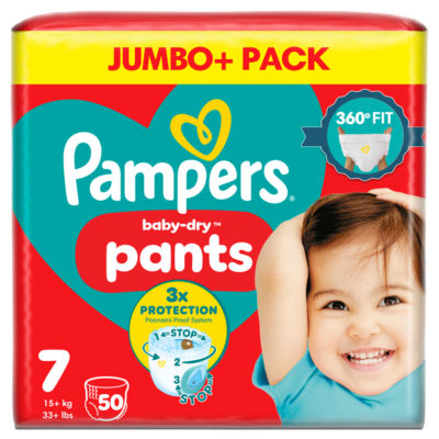ASDA Pampers Baby-Dry Nappy Pants Size 7 15kg+ 50 Nappies Jumbo+ Pack- Buy online at McGrocer