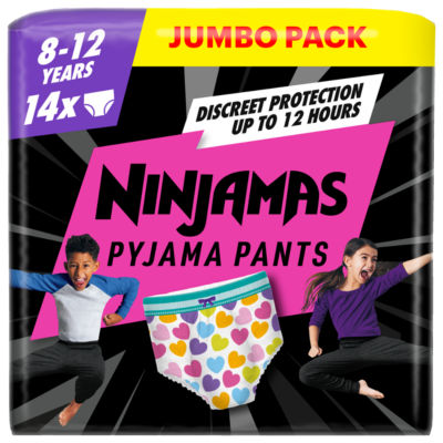 Pampers Ninjamas pyjama pants Unisex Hearts 8-12 years pack, imported from the UK