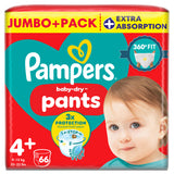 ASDA Pampers Baby-Dry Nappy Pants Size 4+ (9kg-15kg) 66 Nappies Jumbo+ Pack- Buy online at McGrocer