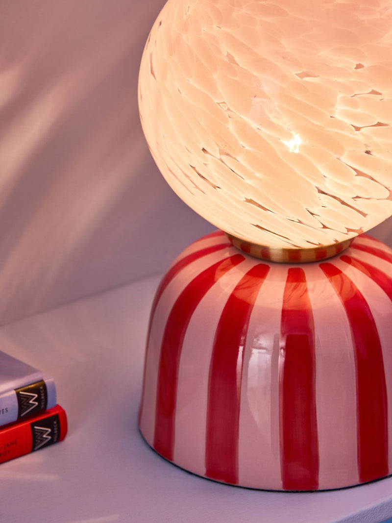 Eleanor Bowmer pink red striped ceramic table lamp (British brand)