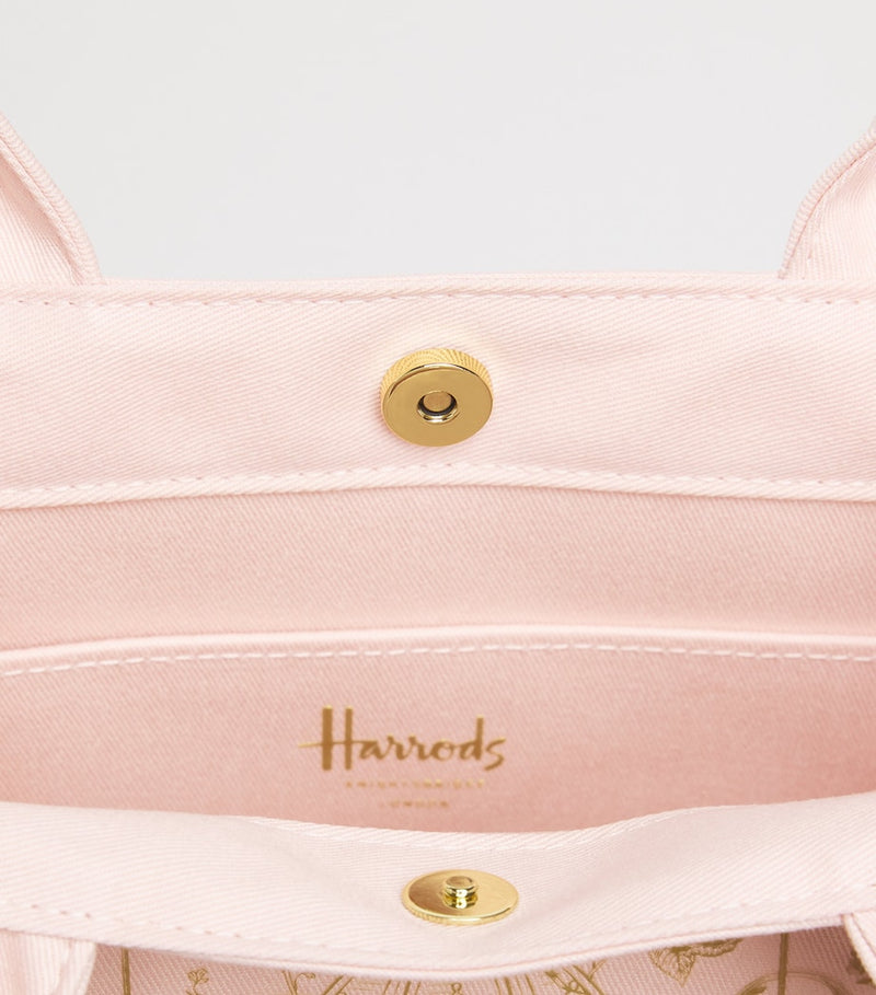 Harrods small gold building shopper bag in cotton canvas, UK version