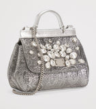 Dolce&Gabbana Kids crystal embellished leather top-handle bag, imported from the UK