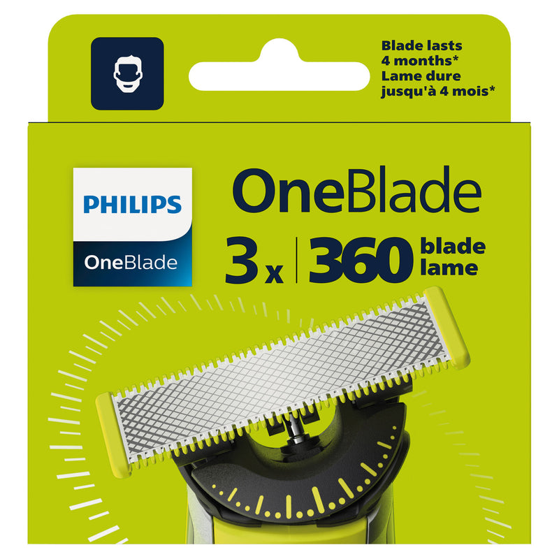 Philips OneBlade 360 replacement blades for face 3 pack, imported from the UK