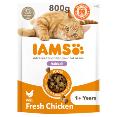 ASDA Iams Advanced Nutrition Hairball Dry Cat Food Chicken 800g- Buy online at McGrocer