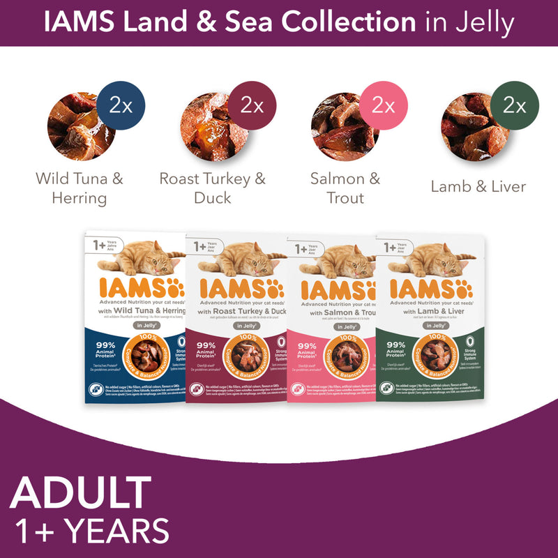Iams cat food meat and fish mix 8x85g, UK version