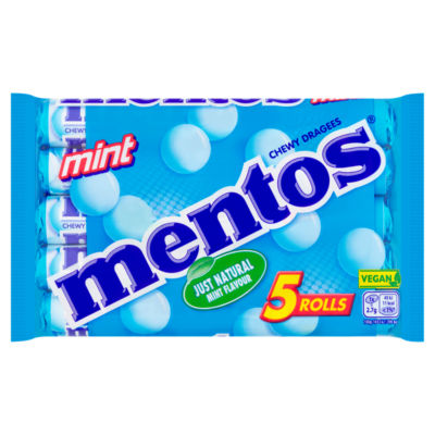 Mentos mint rolls chewy dragees 5 x 38g, imported from the UK