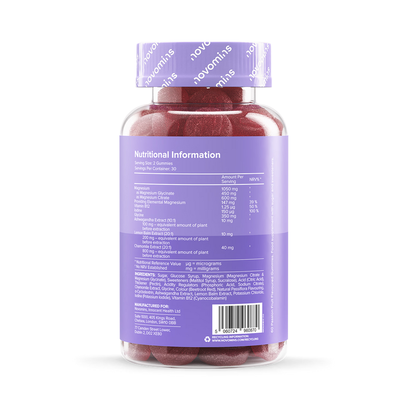 Novomins Calm Magnesium Glycinate Gummies 60, imported from the UK