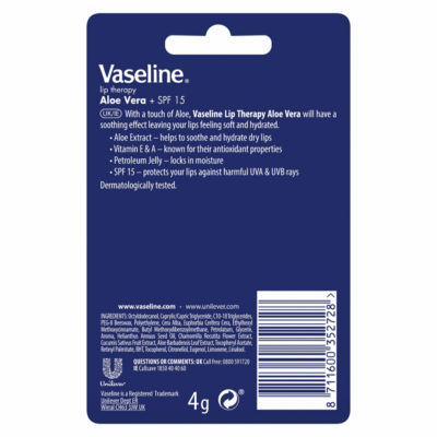 Vaseline Aloe Vera lip balm stick 4g (British brand)