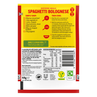 Colman's Spaghetti Bolognese Meal Maker Sauce Mix 44g - British product