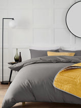 Grey Charcoal Cotton Rich Plain Duvet Cover and Pillowcase Set