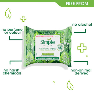 Simple biodegradable cleansing wipes 20 pack - British product