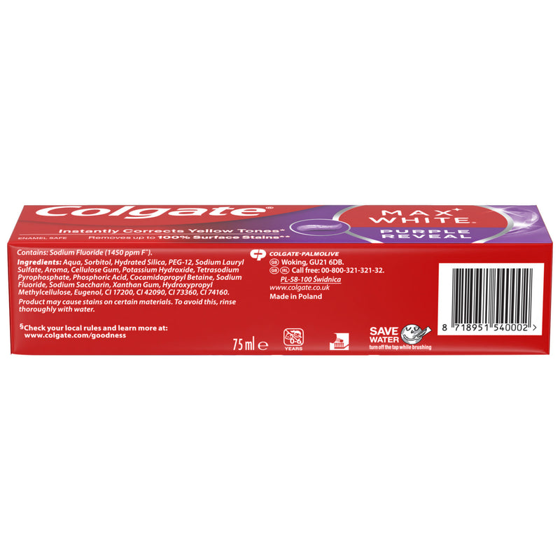 Colgate Max White Purple Reveal whitening toothpaste 75ml - British product