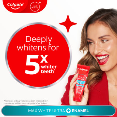Colgate Max White Ultra+ Enamel whitening toothpaste 75ml, imported from the UK