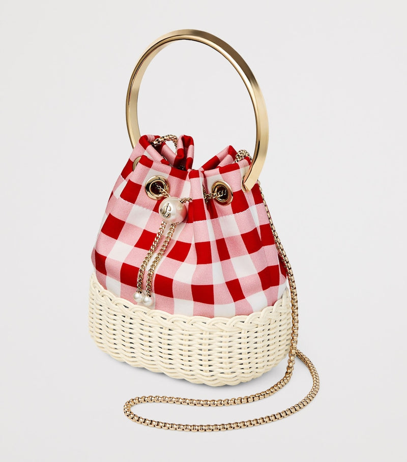 Jimmy Choo Bon Bon canvas raffia top-handle bag, UK version