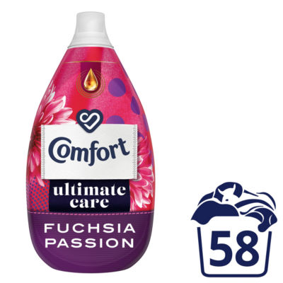 ASDA Comfort Ultra-Concentrated Ultimate Care Fuchsia Passion Fabric Conditioner 58 Washes (870 ml)- Buy online at McGrocer