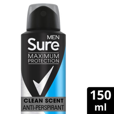 ASDA Sure Men Maximum Protection Clean Scent Anti-Perspirant Spray 150 ml- Buy online at McGrocer