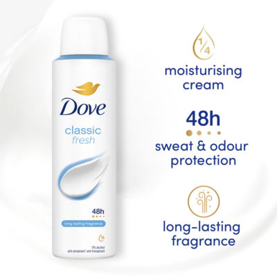 Dove Classic Fresh Anti-Perspirant Aerosol 150ml - British product
