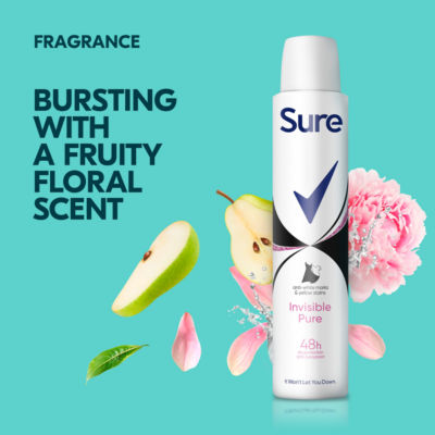 Sure anti-perspirant aerosol deodorant Invisible Pure 200ml (British brand)