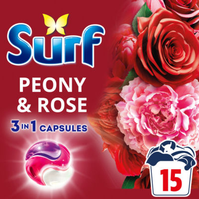 Surf Peony and Rose laundry detergent capsules 15 washes, UK version