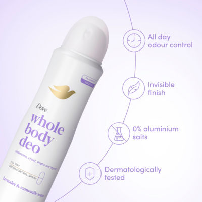 Dove lavender camomile whole body deodorant spray 150 ml, UK version