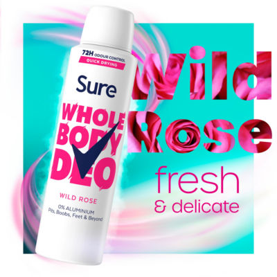 Sure Wild Rose whole body deodorant 150ml, imported from the UK
