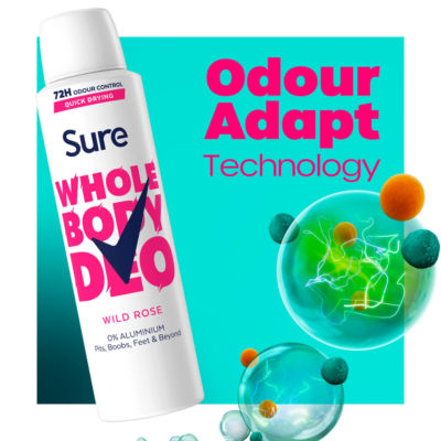Sure Wild Rose whole body deodorant 150ml, imported from the UK