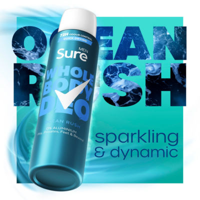 Sure Ocean Rush whole body deodorant 150ml, imported from the UK