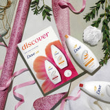 Dove Discover Duo Gift Set with body washes and shower puff, imported from the UK