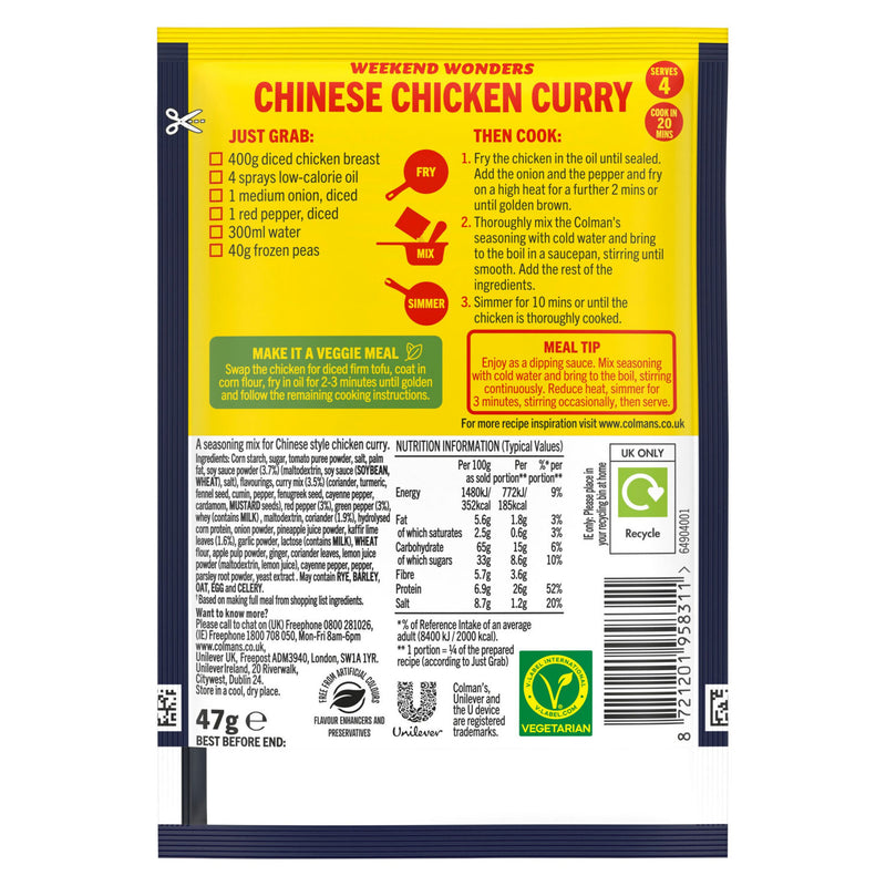 Colman's Meal Maker Chinese Chicken Curry recipe mix 47g - British product