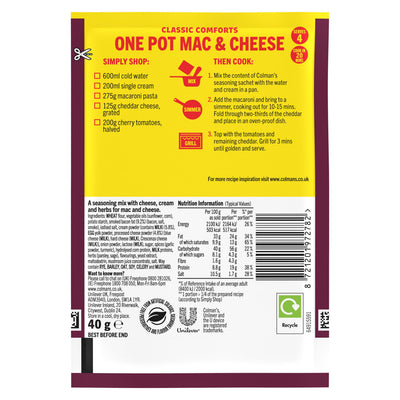 ASDA Colman's Classic Comforts Meal Maker One Pot Mac and Cheese Sauce Mix 40 g- Buy online at McGrocer